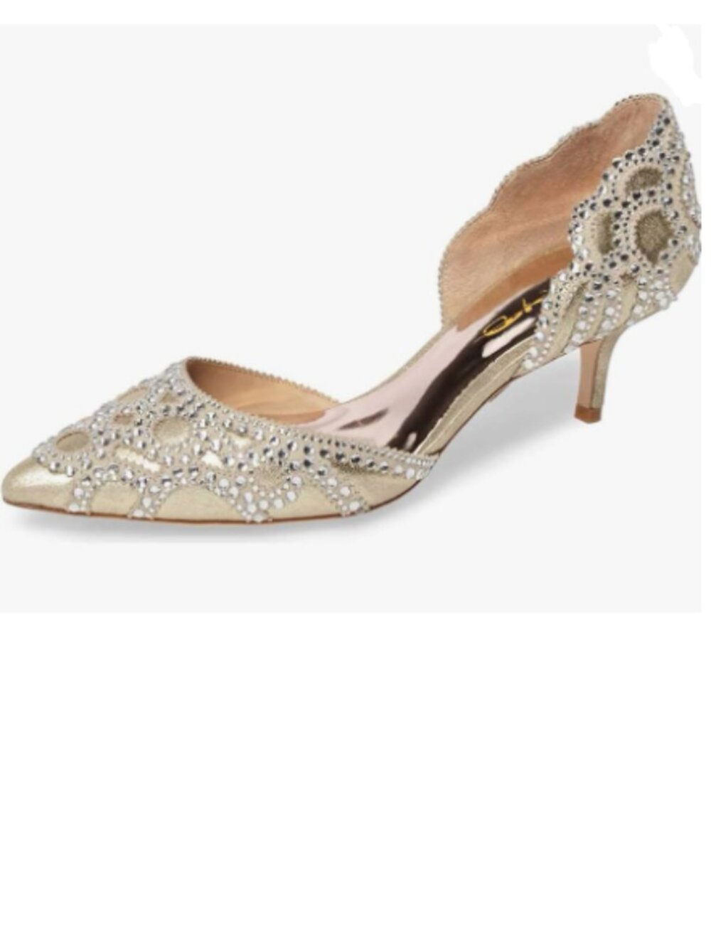 XYD Gold Elegant Pointed Toe D'Orsay Low Heel Rhinestone Studs Slip-On Pump